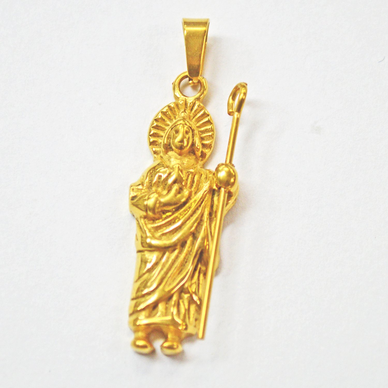 San Judas Pendant Gold IP Plate Stainless Steel (15x40mm) 86-1656GG