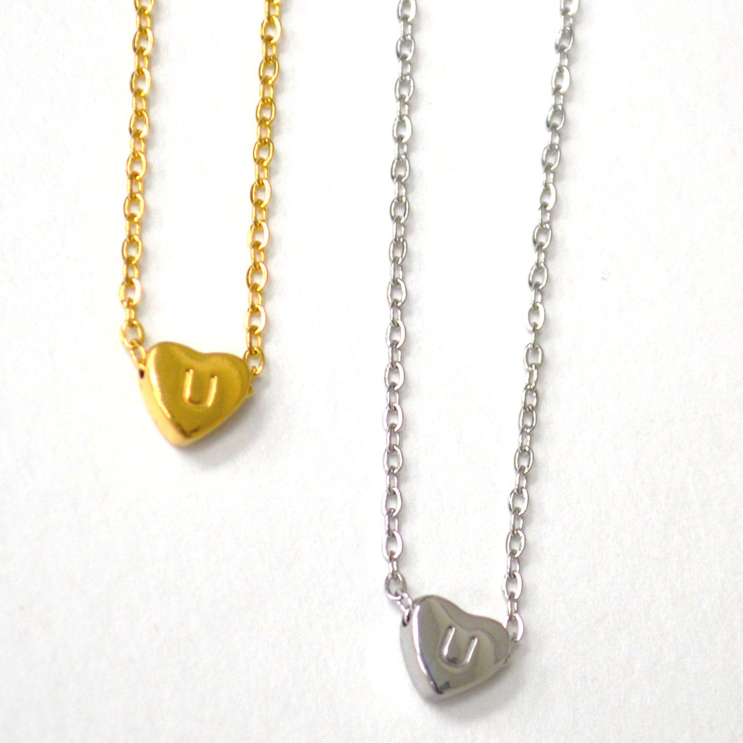 U Heart Initial Stainless Steel Necklace 85-1028-U