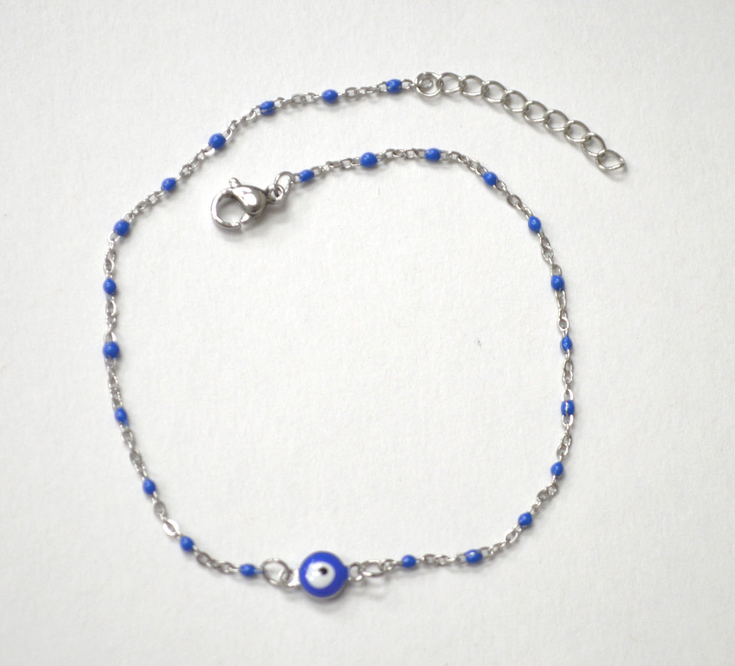Eyeball Bead Stainless Steel Anklet 82-223S R Blue (5/pkg)