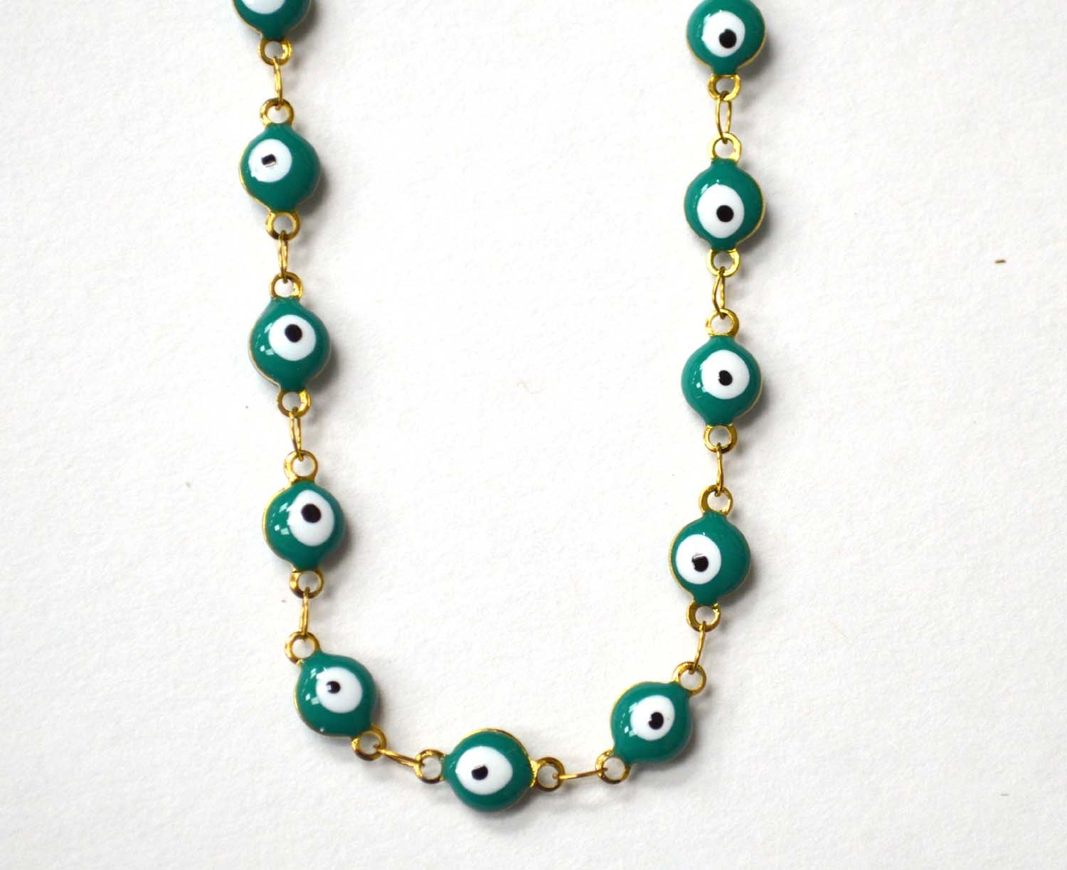 Eye Gold IP Plated Necklace 85-1815G-Green