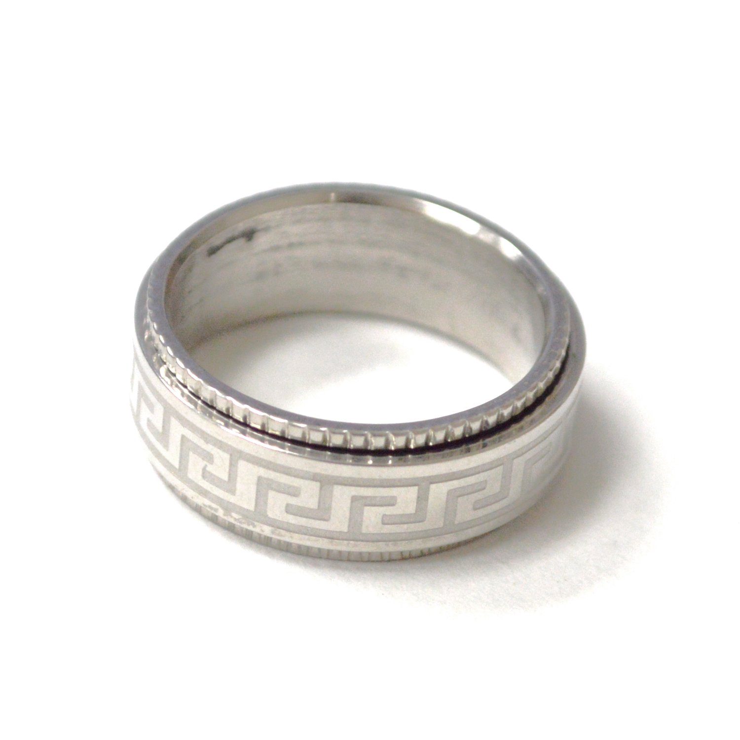 Greek Key Pattern Stainless Steel Ring 81-1801S