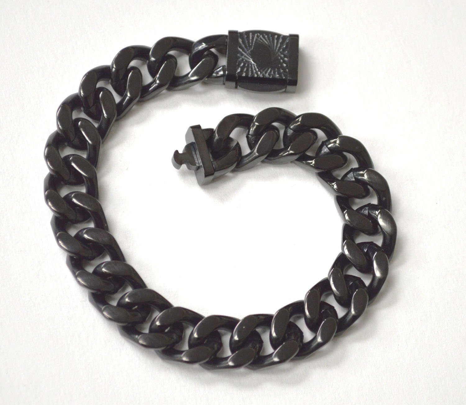 12mm Cuban Black Plated with Fancy Lock 84-1867B-12-4