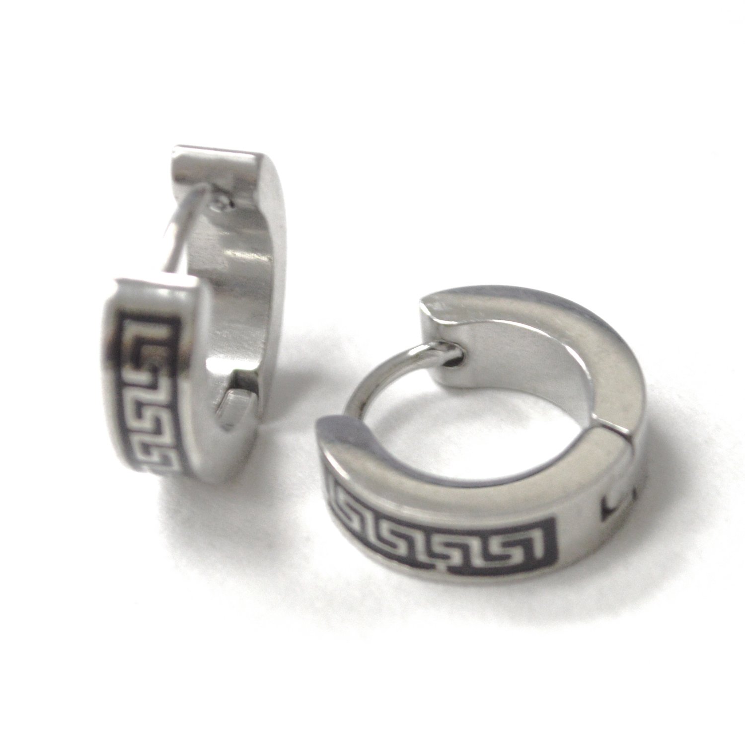 Greek Key Design Stainless Steel Huggies 83-740S
