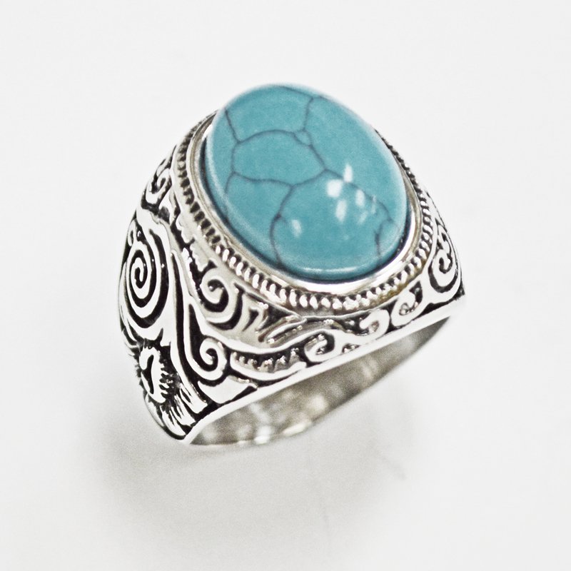 Turquoise Stone Stainless Steel Ring  81-1207S-TQ