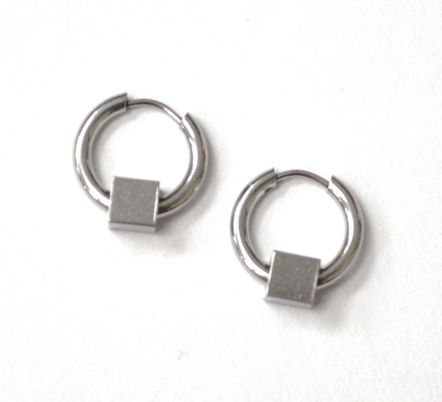 Hoops with Cube Stainless Steel Earrings 83-858S