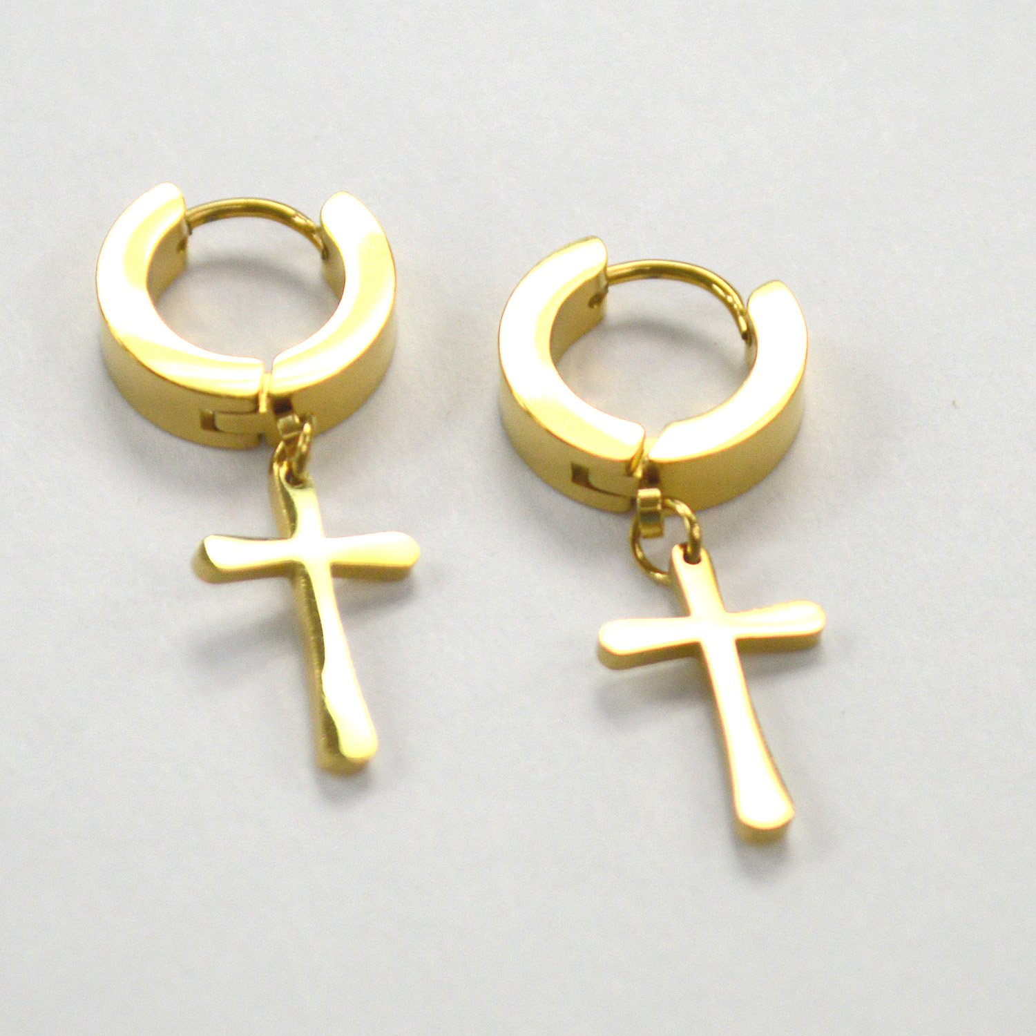 Dangling Cross Gold Plated Huggies 83-626G-4