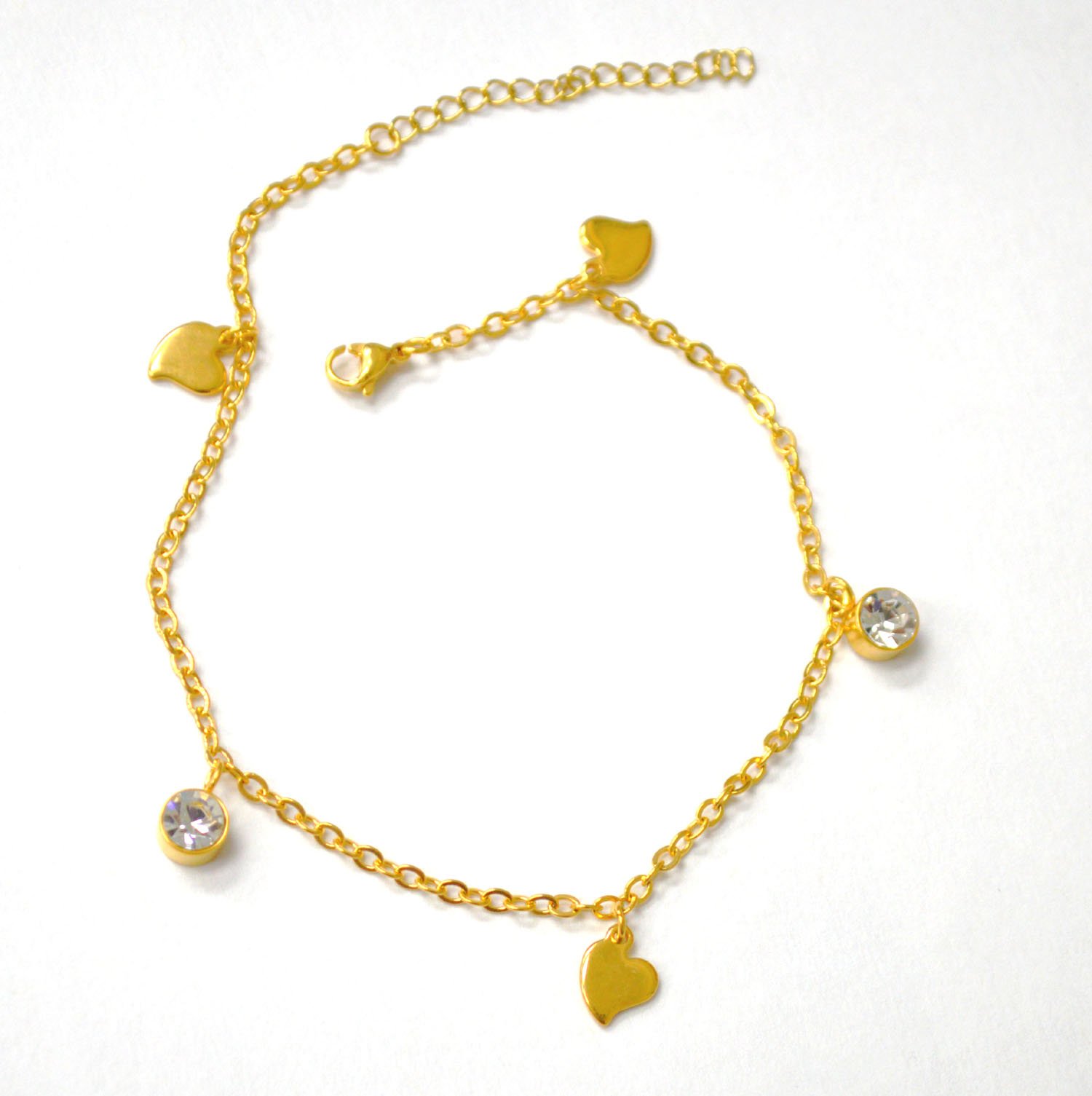 Dangling Heart with Crystal Gold IP Plated Anklet 82-234G