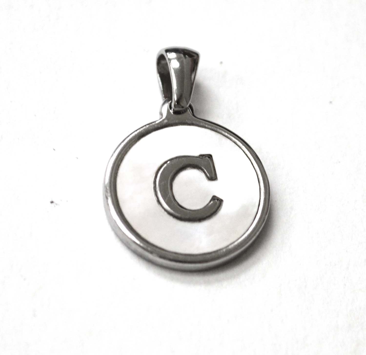 C Initial Stainless Steel in Mother of Pearl Pendant 86-2479S-C