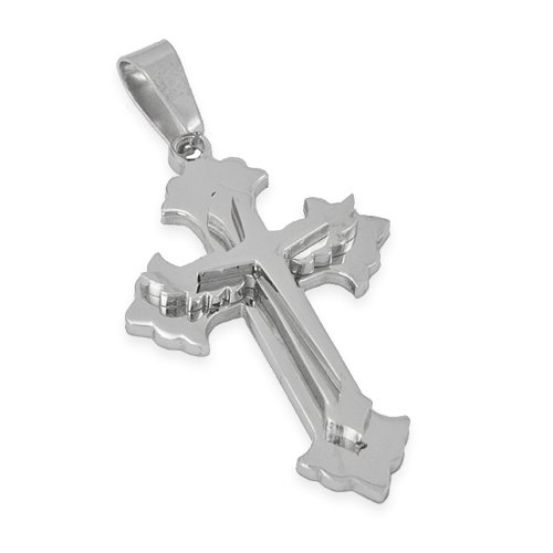 Stainless Steel Three Layer Cross Pendant (26x42mm)