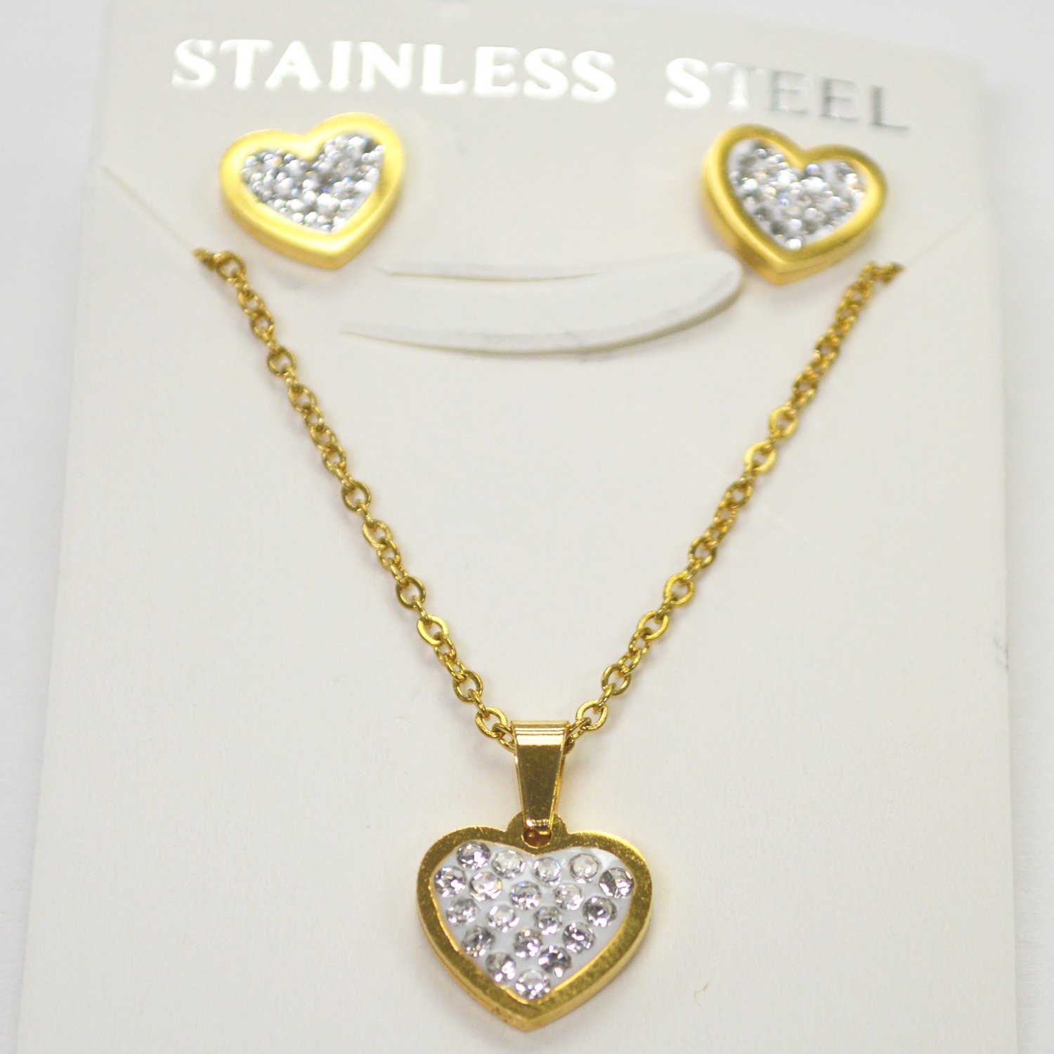 Heart Earrings and Necklace SET Gold IP Plated 89-1022