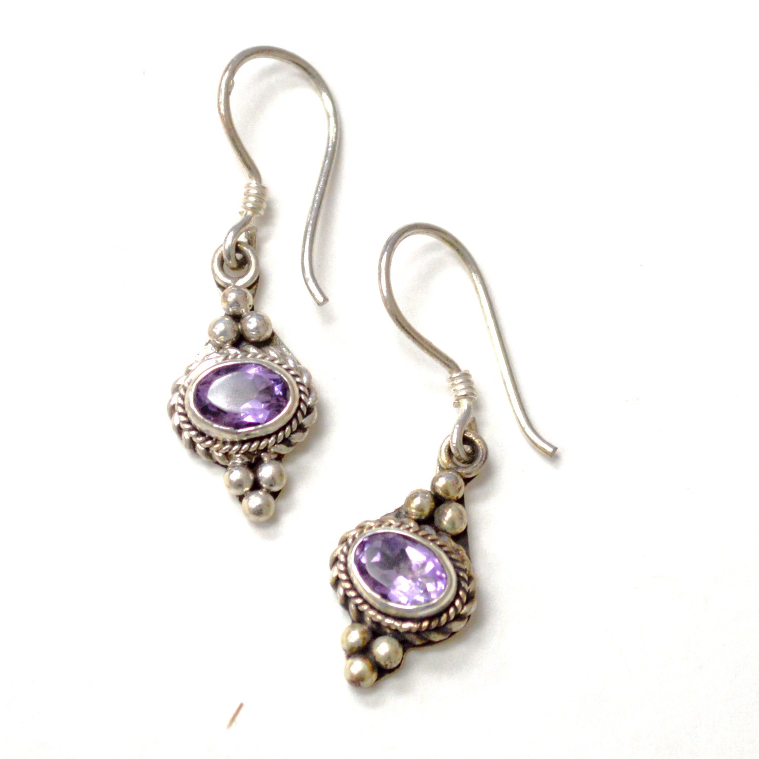 Amethyst Stone Dangling Earring Sterling Silver 53-5305-Am