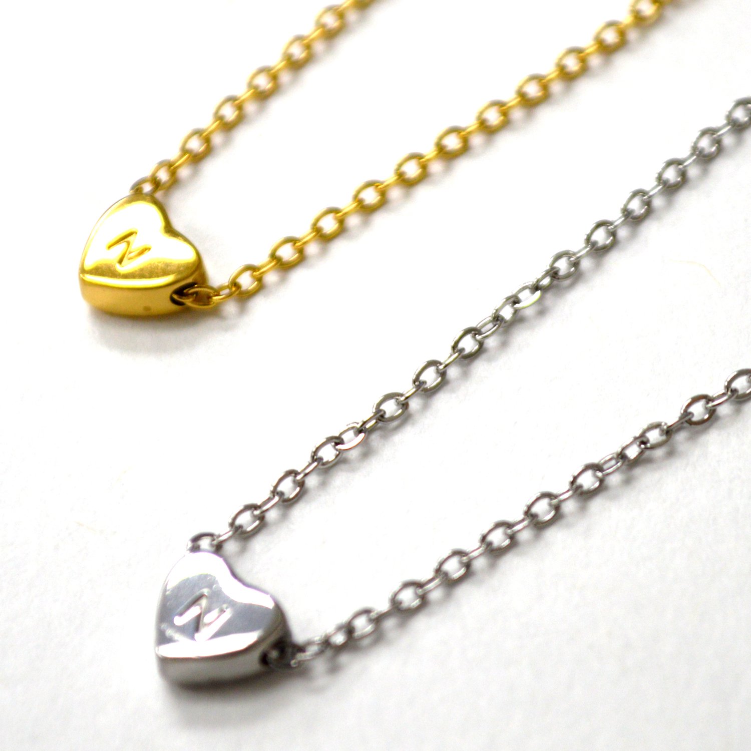 N Heart Initial Stainless Steel Necklace 85-1028-N