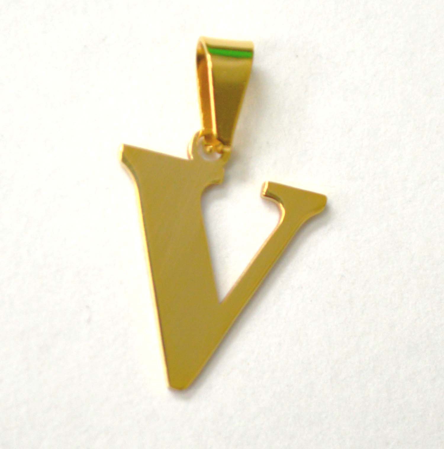 V Initial Gold IP Plated Pendant 86-278G-V