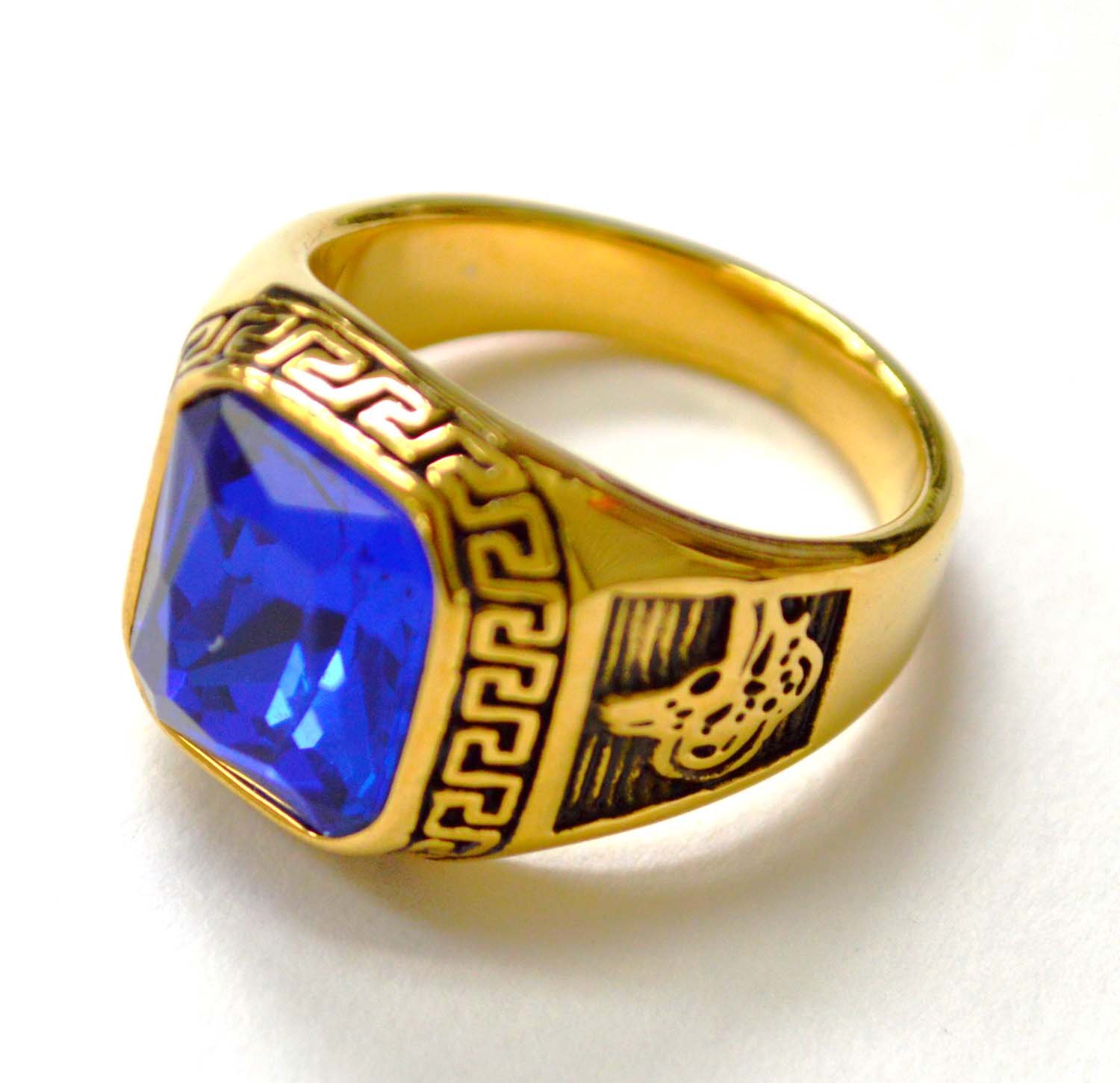 Blue Stone Gold IP Plated Ring 81-1468G-Blue