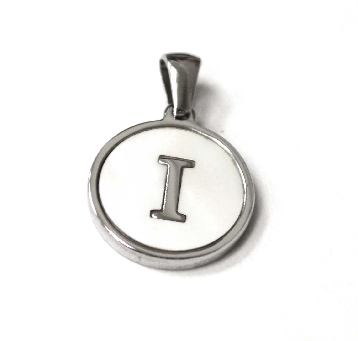 I Initial Stainless Steel in Mother of Pearl Pendant 86-2479S-I