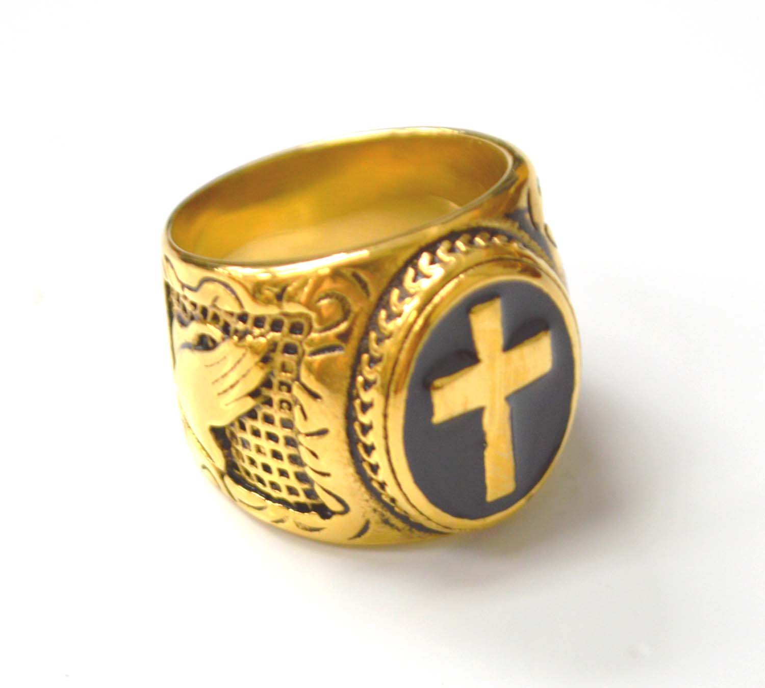 Cross With Praying Hand Gold Plated Ring 81-1234G