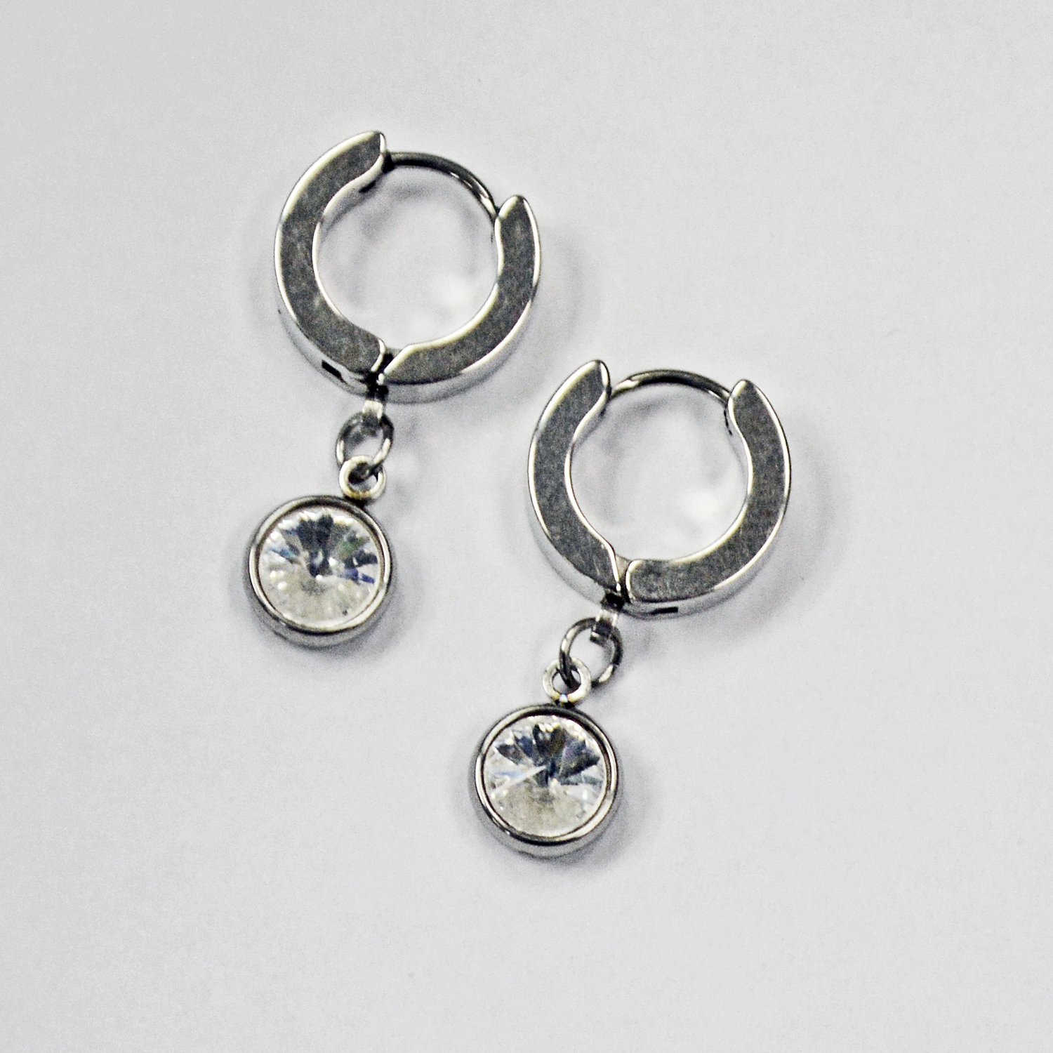 HUGGIE W/CZ HANGGING EARRINGS