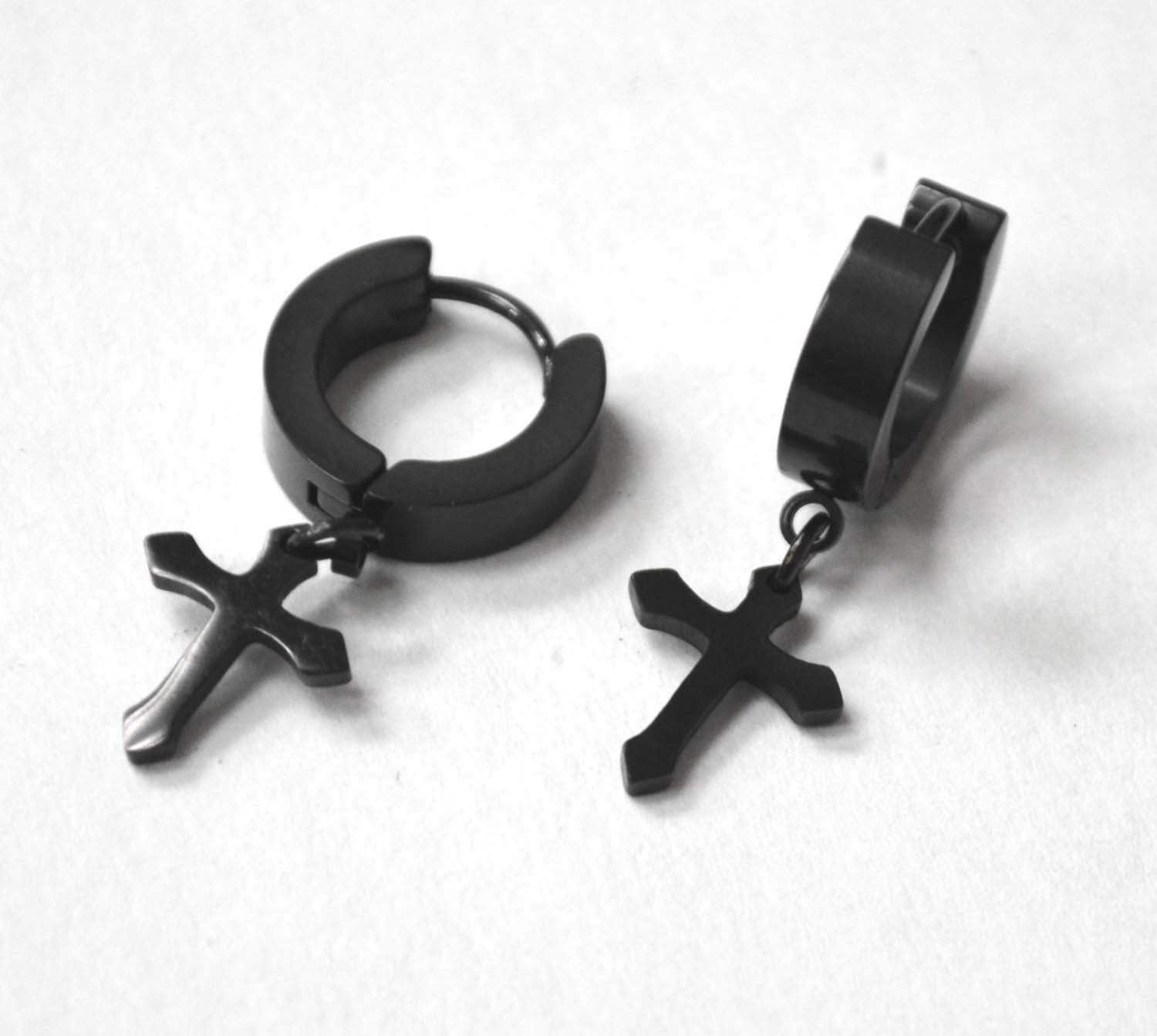 Dangling Cross Huggies Black Plated 83-626B-4