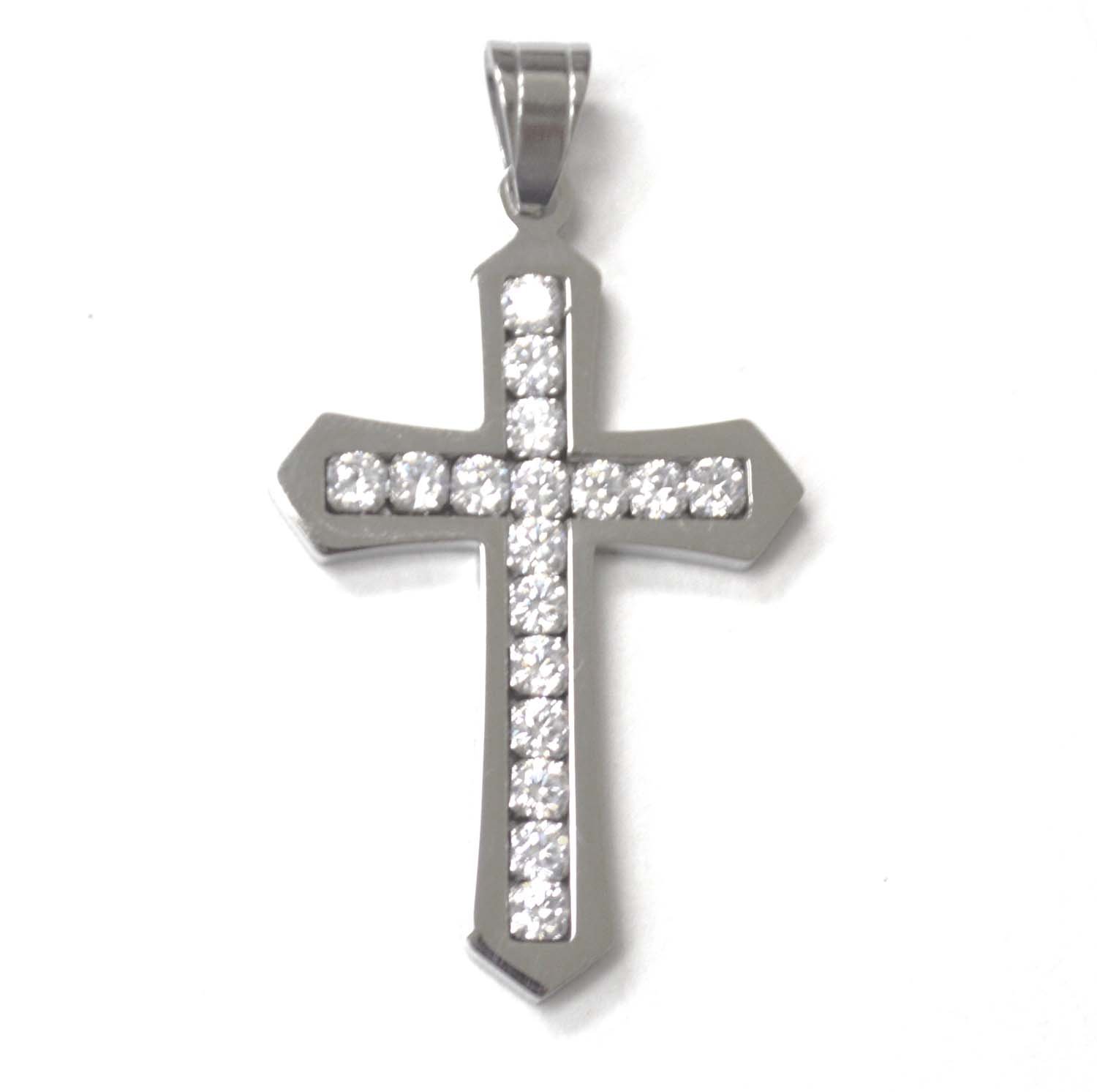 Cross with Stones Stainless Steel Pendant 86-2604S