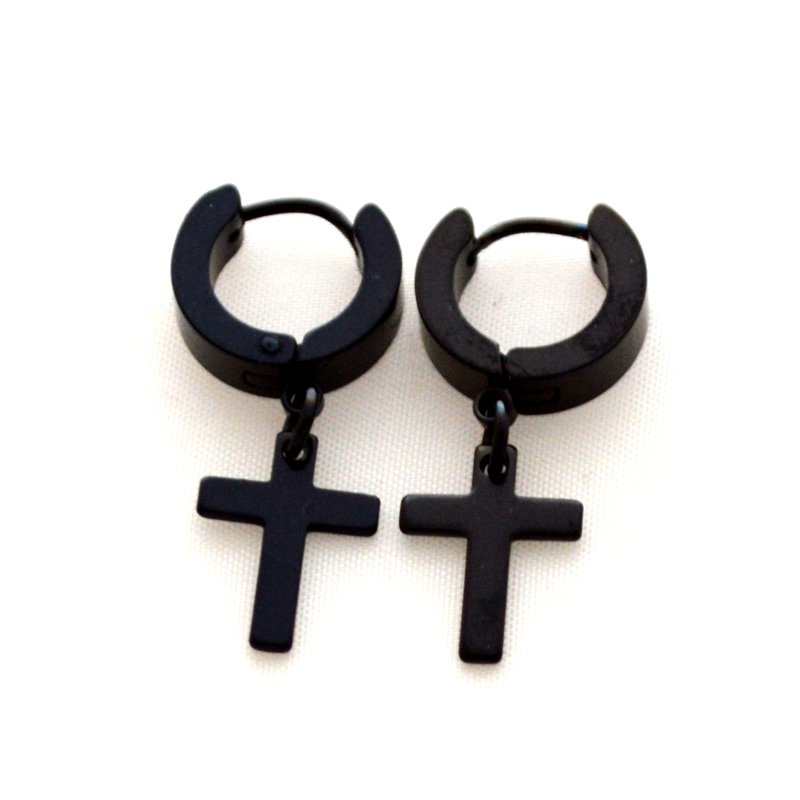 Dangling Cross Huggies Black Plated 83-626B-3
