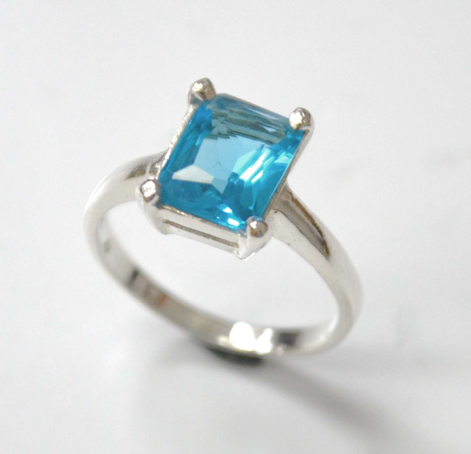 CZ Stone Ring Sterling Silver 51-2102 Blue