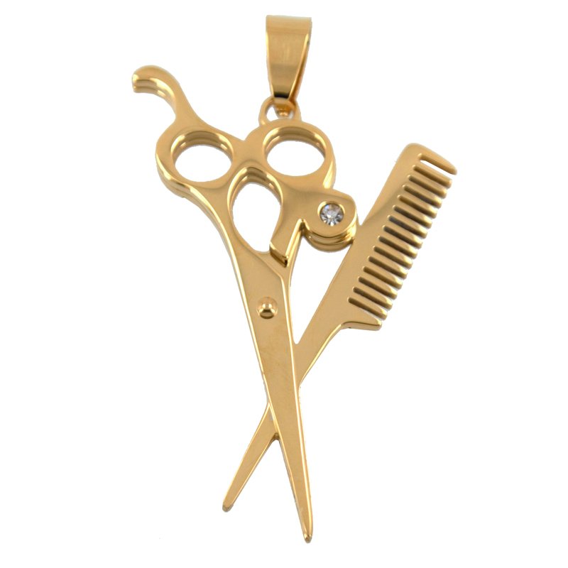 SCISSOR AND COMB Gold Plated Pendant 86-1862G