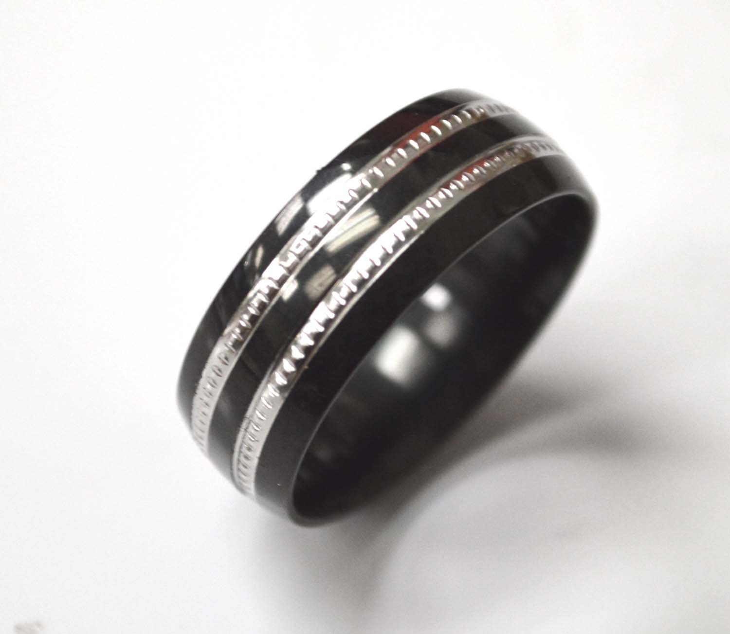 2 Tone Black Stainless Steel Ring  81-1527B
