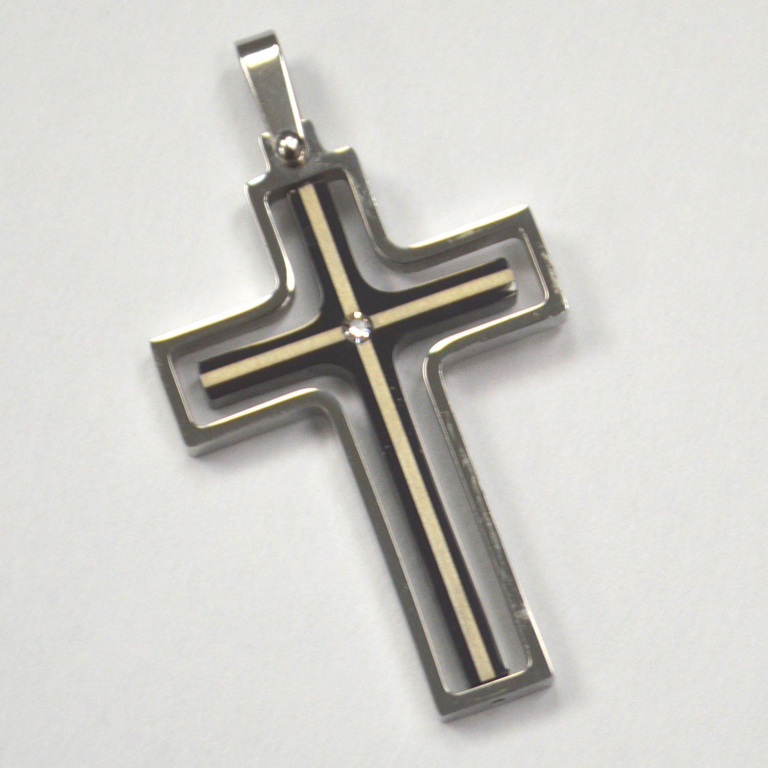CROSS 2 Tone Black PLATED  PENDANT (26x42mm} 86-1431B