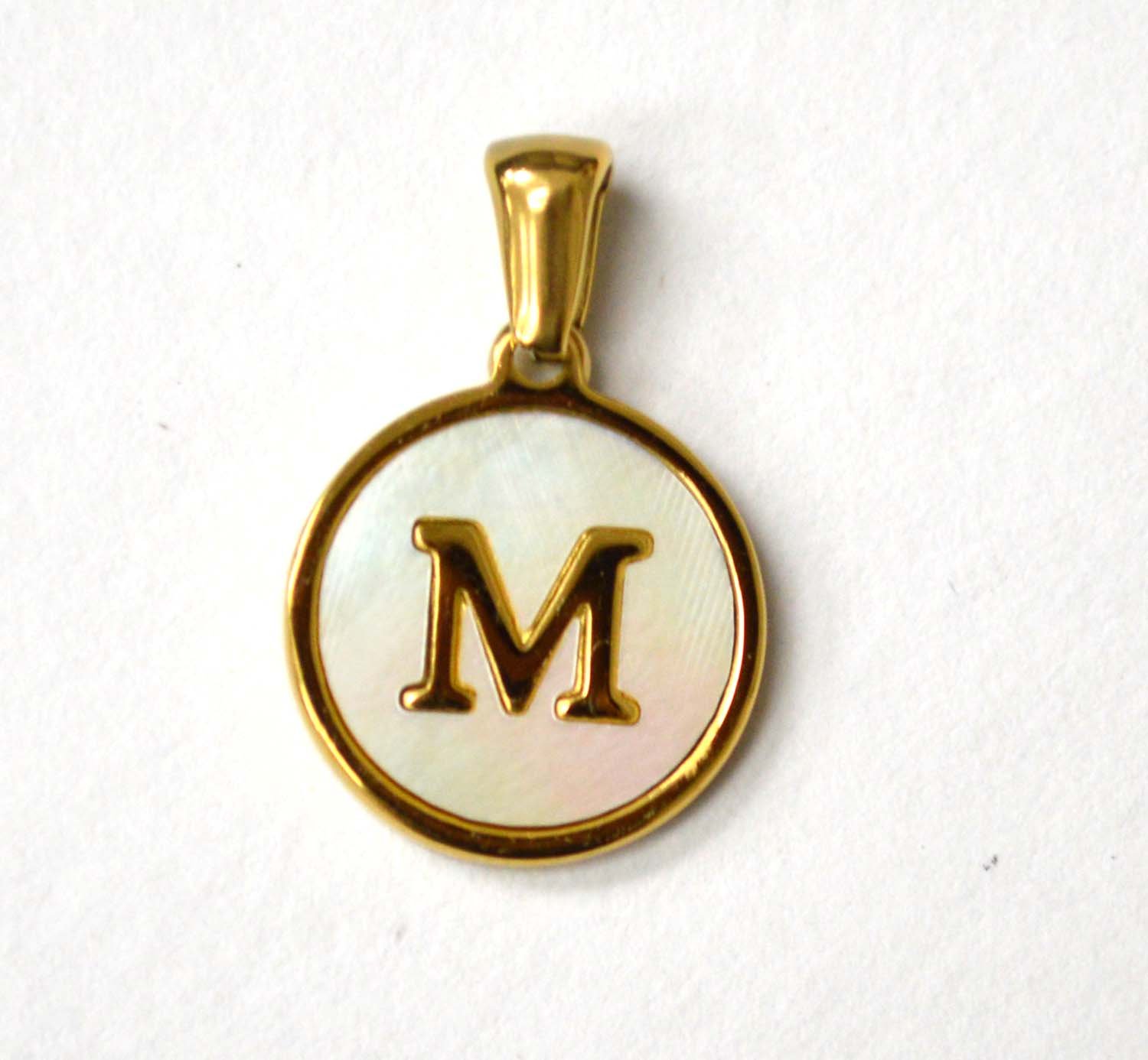M Initial Gold IP Plated in Mother of Pearl Pendant 86-2479-M