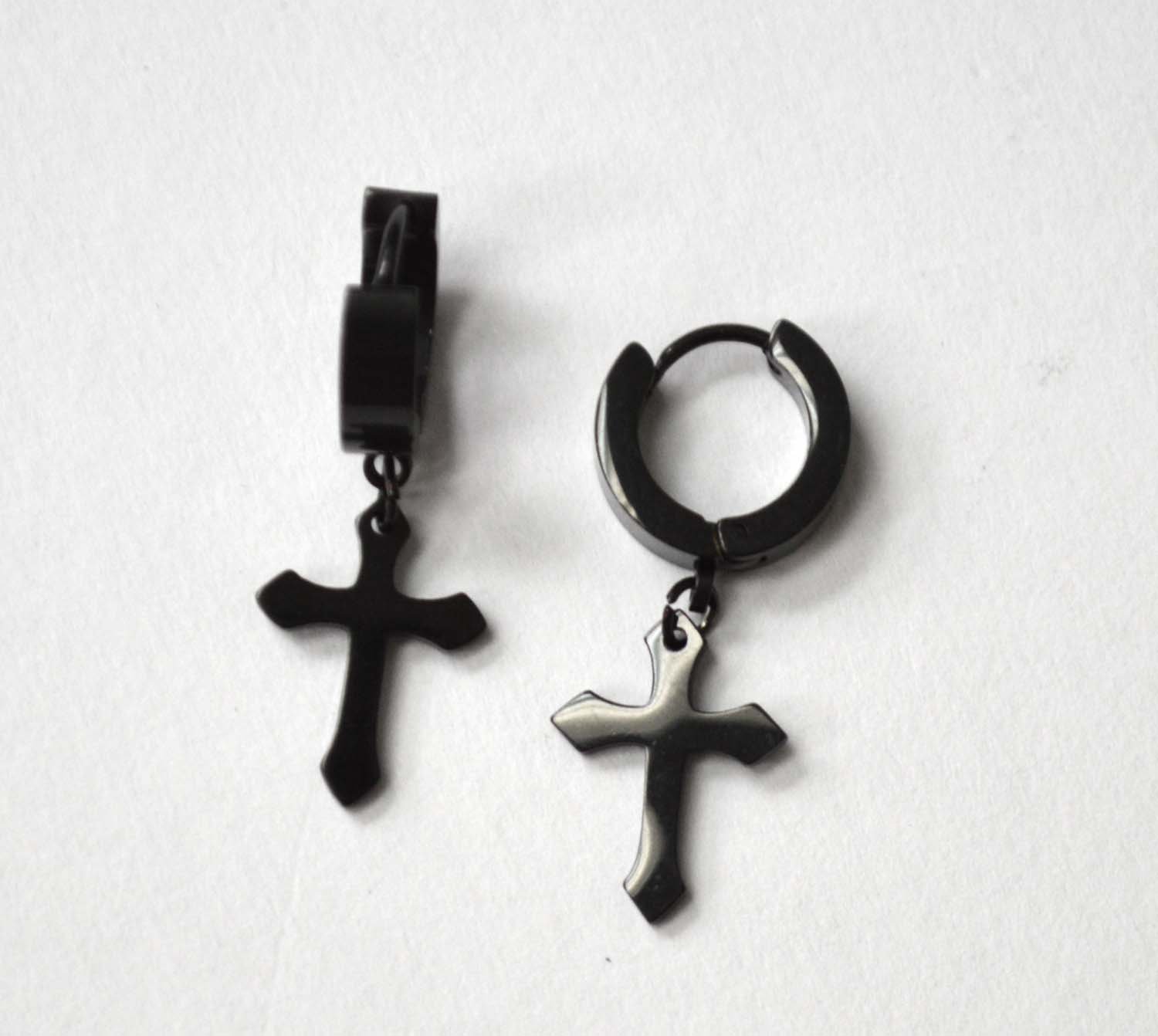 Dangling Cross Huggies Black Plated 83-626B-5