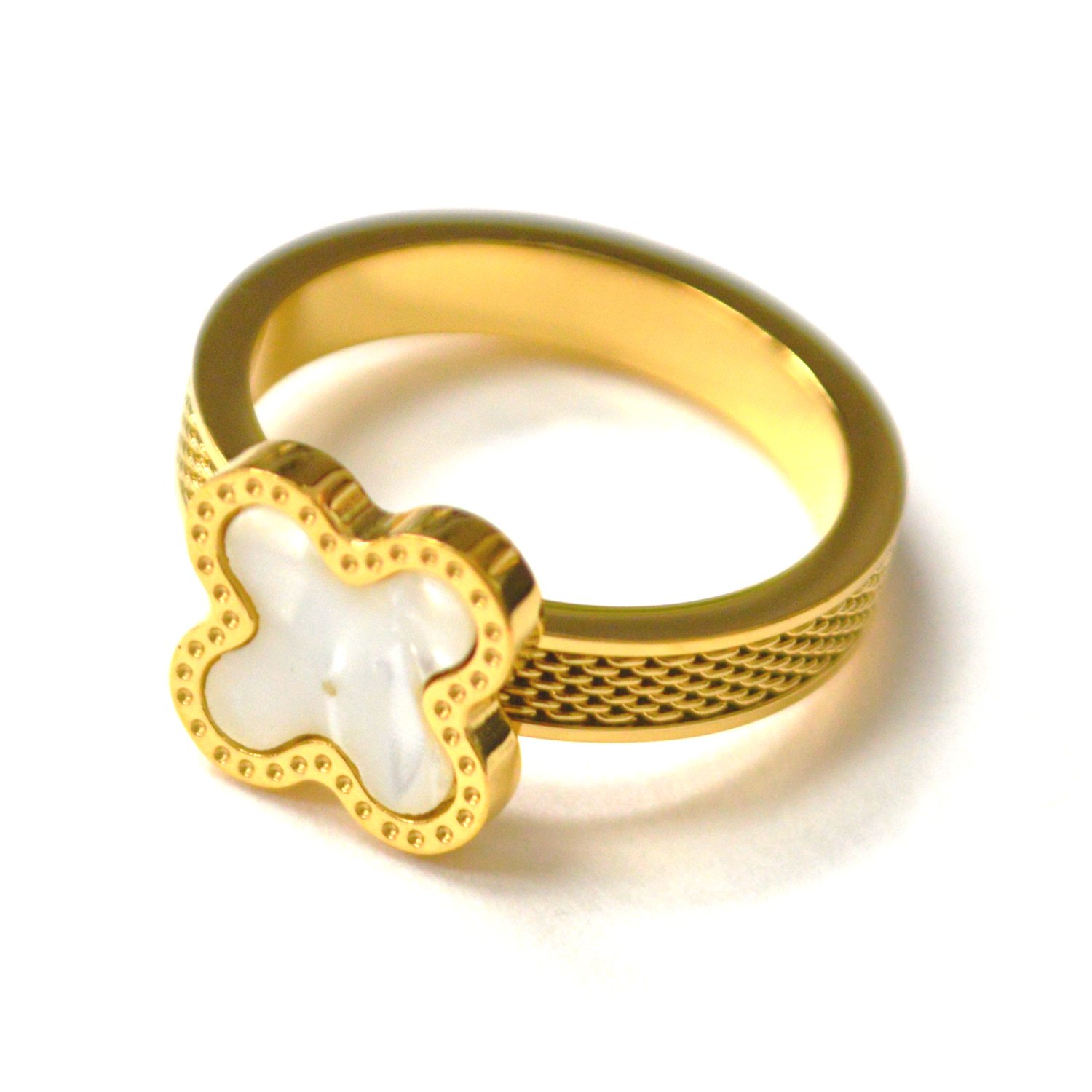 Clover Gold IP Plated Ring 81-1754G-MOP