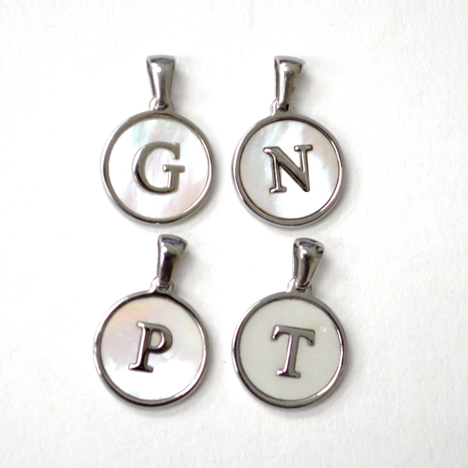 Initial Stainless Steel in Mother of Pearl Pendant 86-2479S