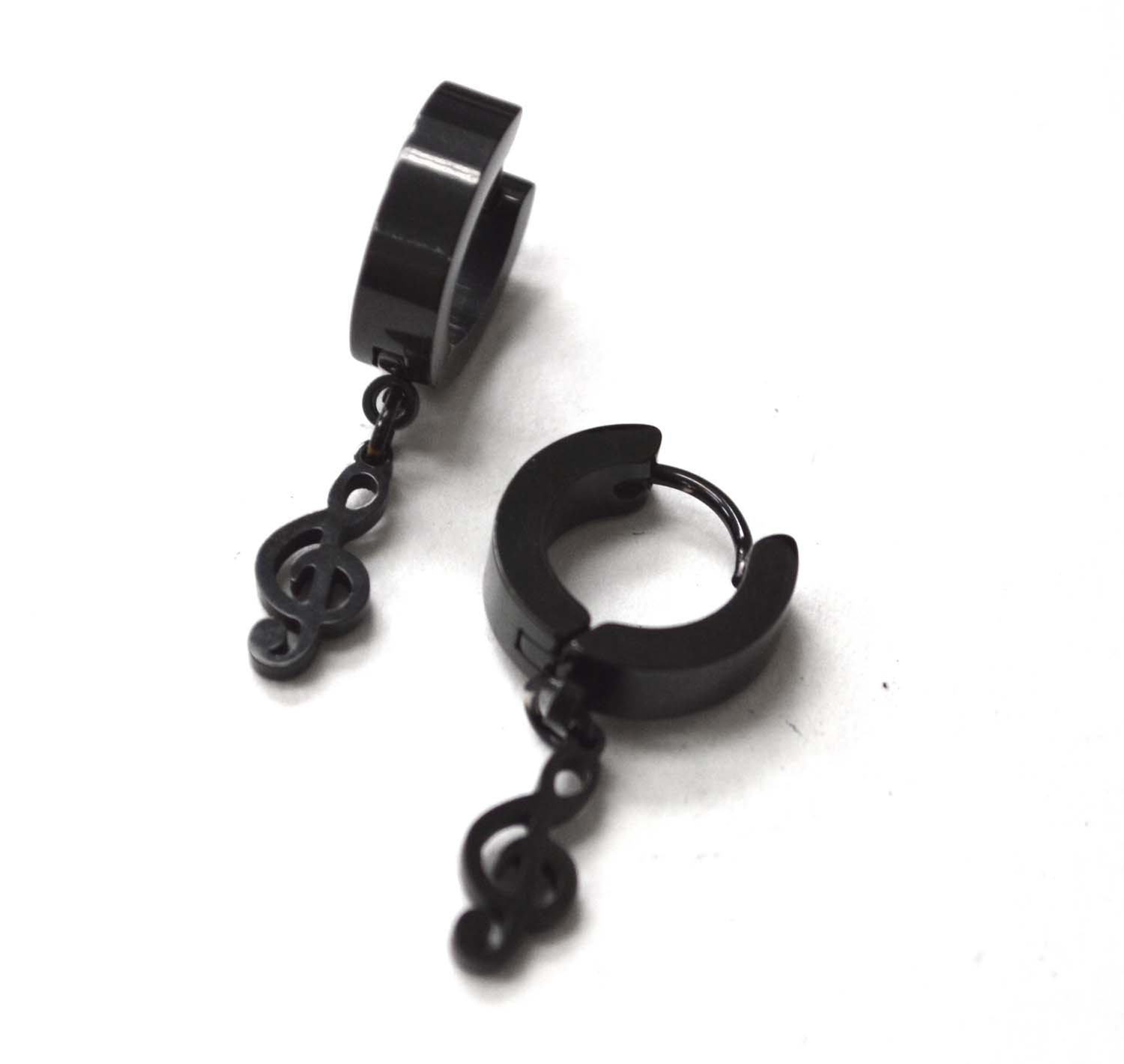Music Note Black Plated Huggies Earring 83-753B