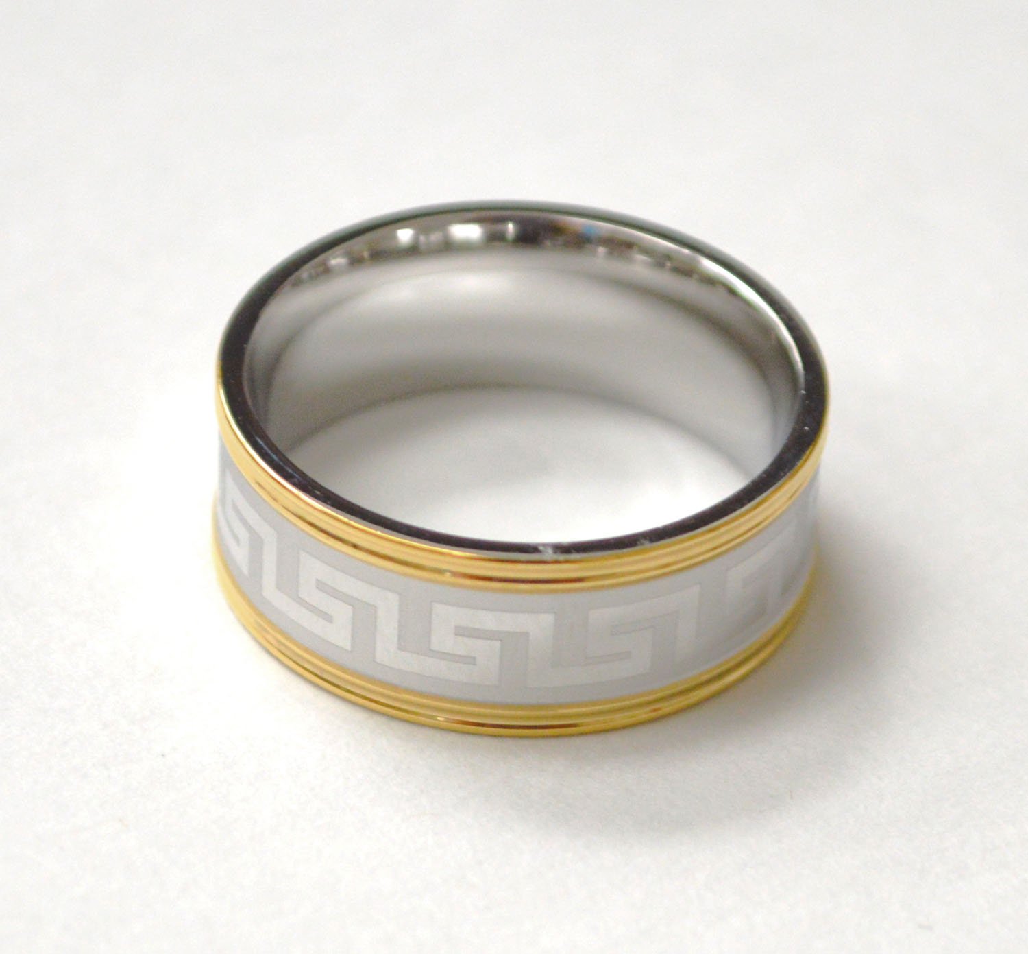 Greek Key Design  2 Tone Stainless Steel Ring 81-1596-2T
