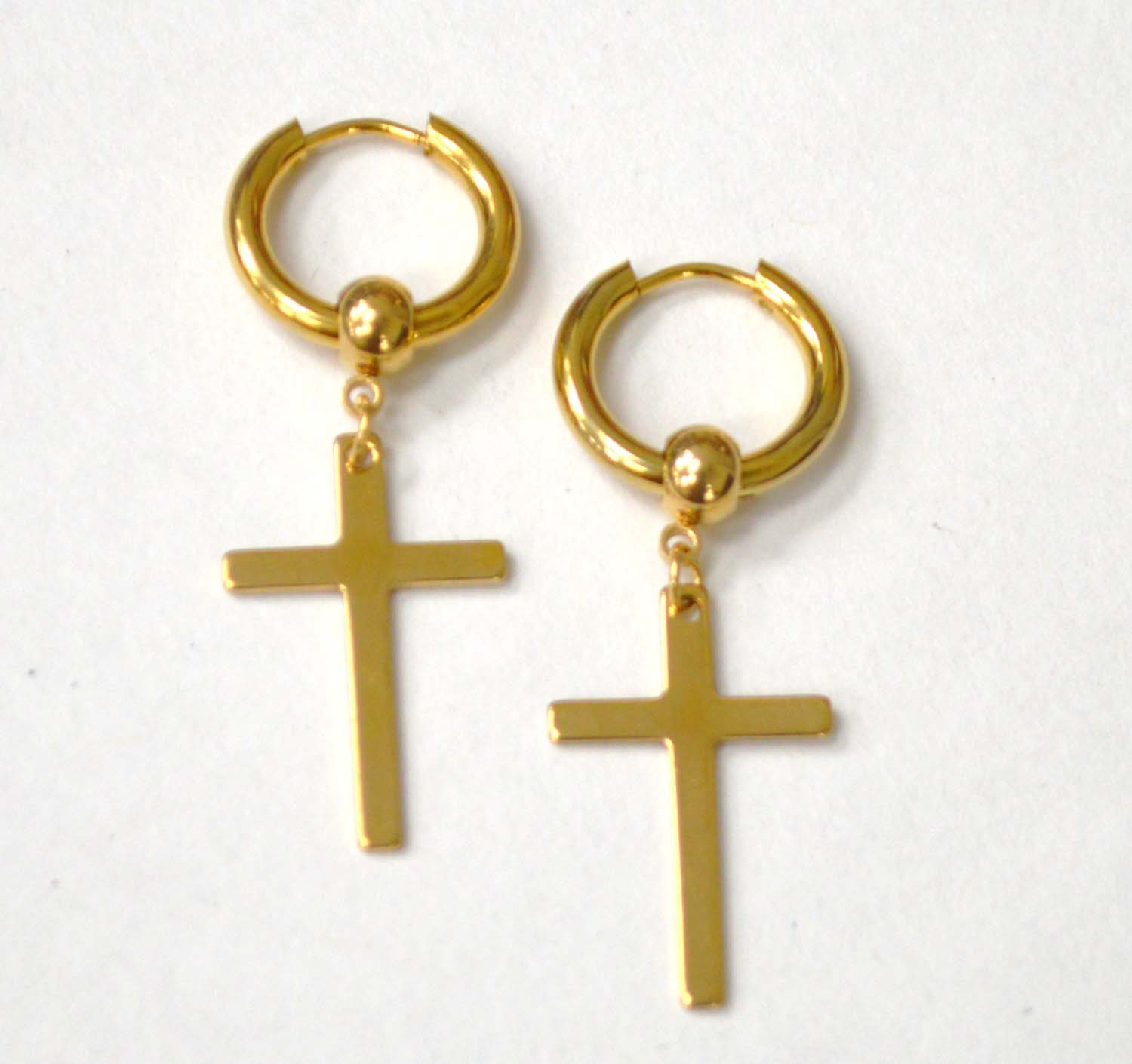 Dangling Cross Gold Plated Hoops Earrings 83-768G-1