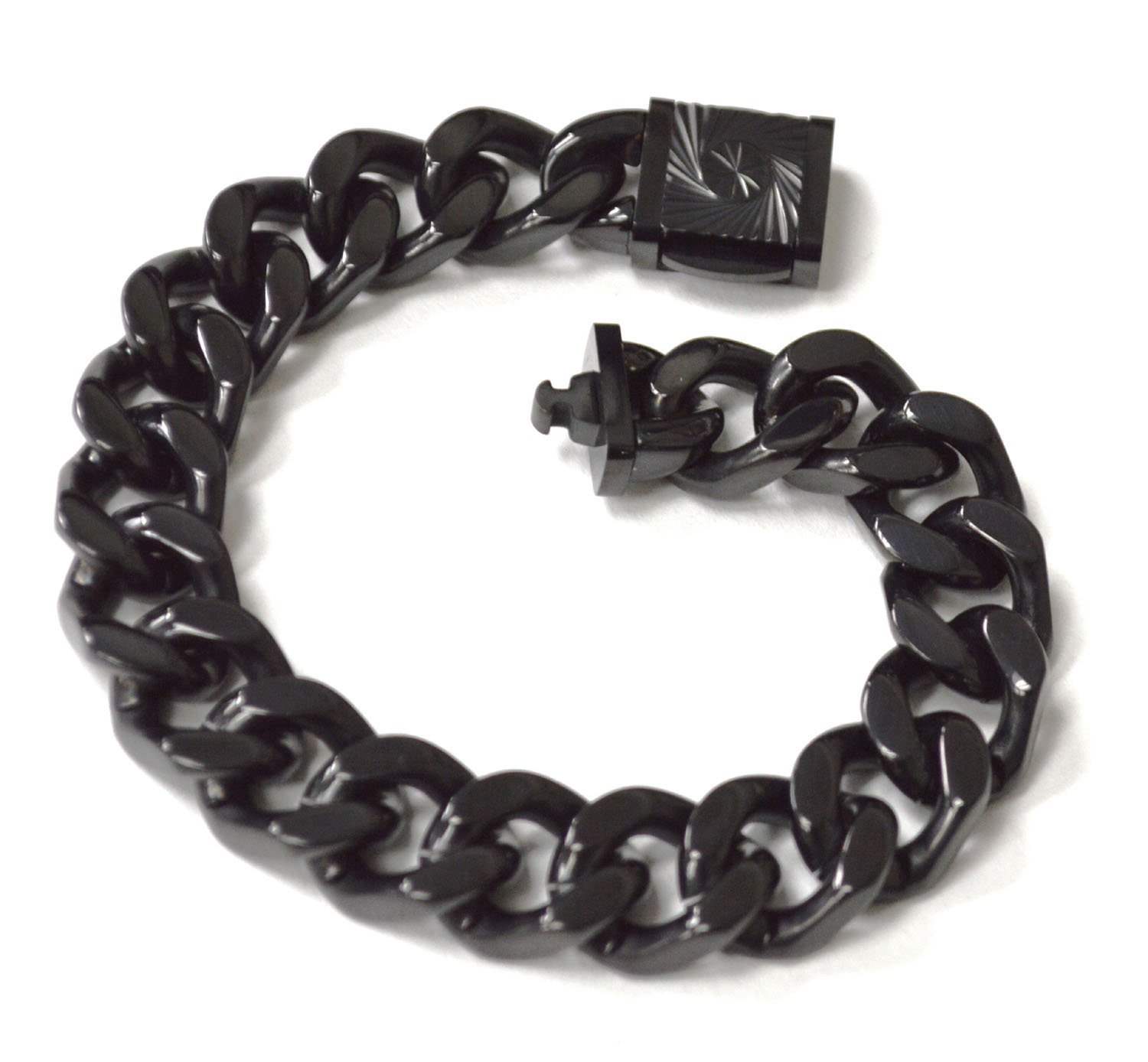 14mm Cuban Black Plated with Fancy Lock 84-1867B-14-5