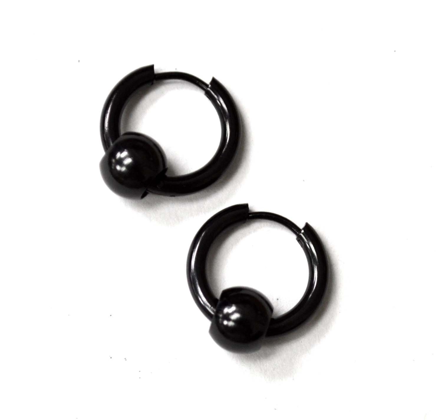 Hoops with Ball Black Plated Earrings  83-874B
