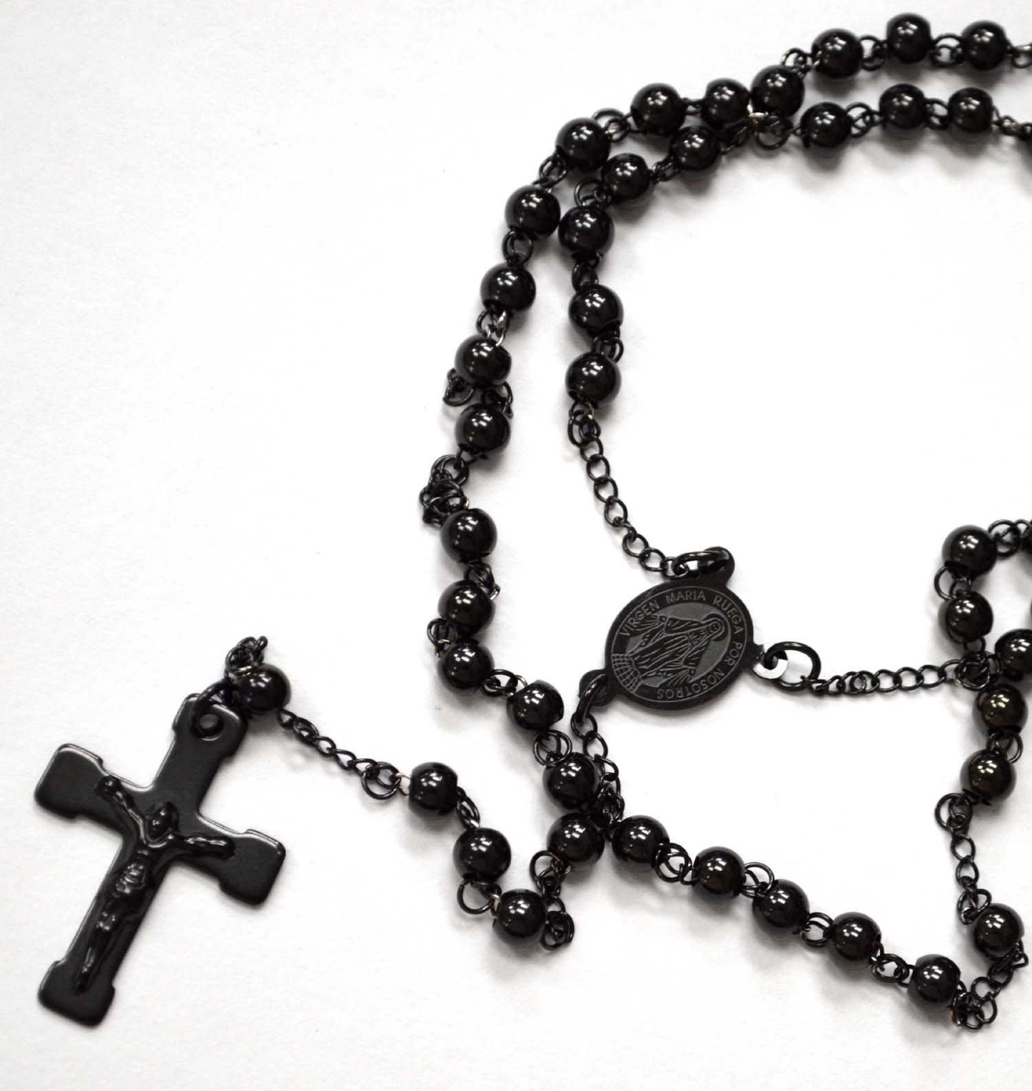 6mm Black Plated Rosary 87-30B