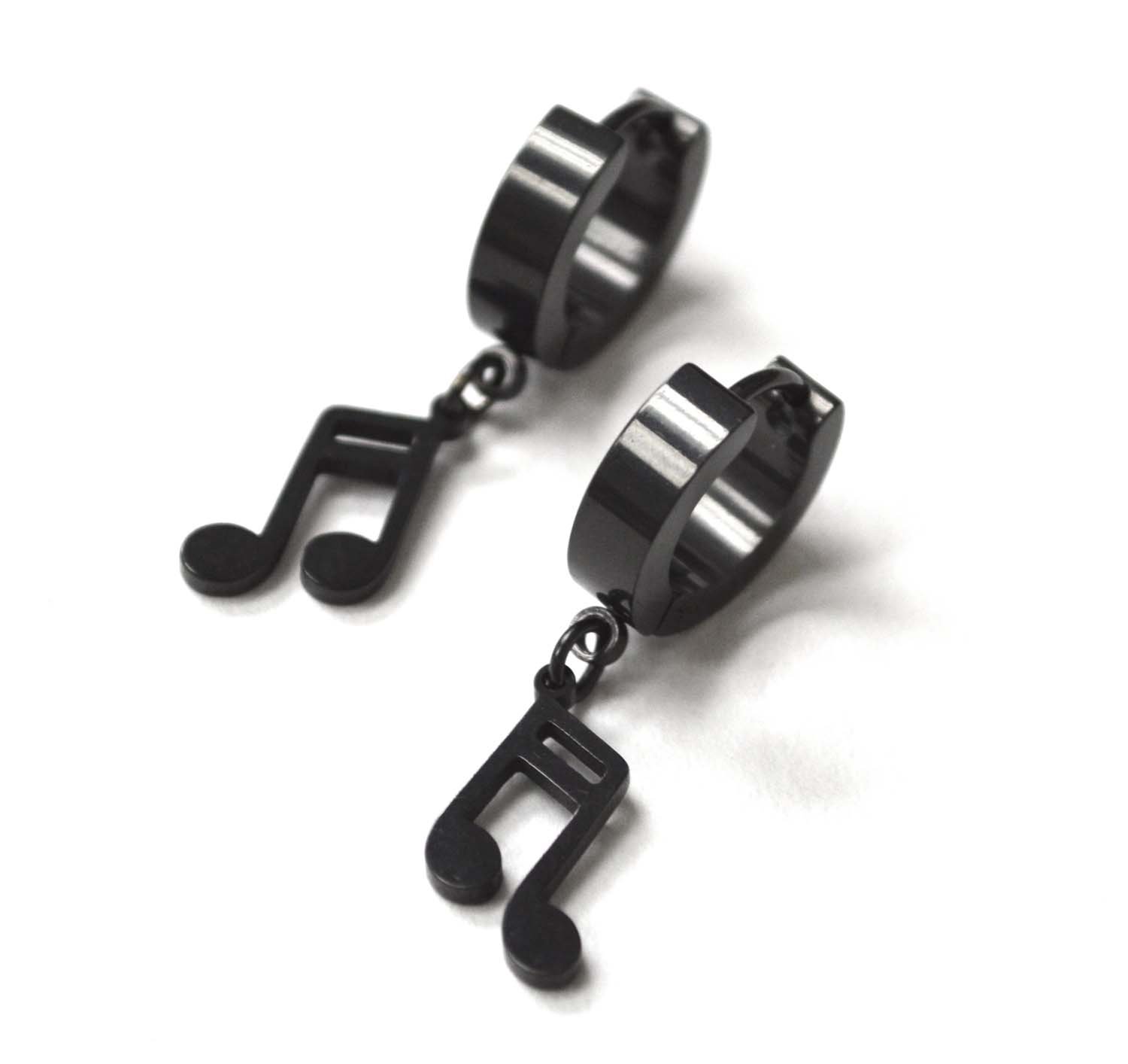 Music Note Black Plated  Huggies Earring 83-794B