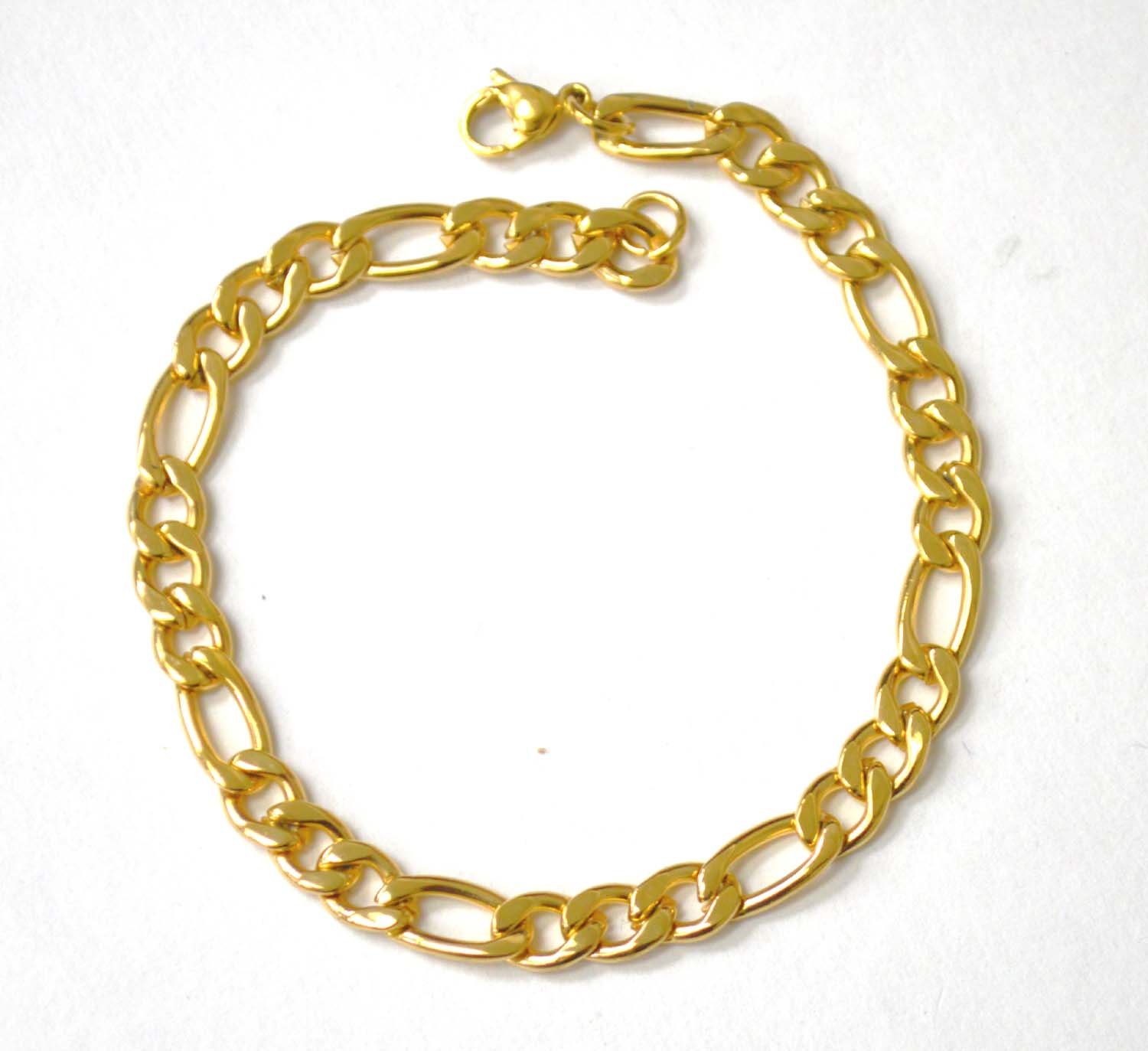 6mm Figaro Gold IP Plated Bracelet 84-110G-6 (2/pkg)
