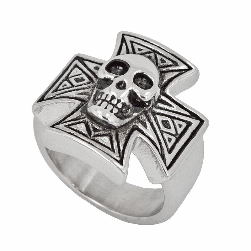4 Way Cross with Skull Head Ring 81-510