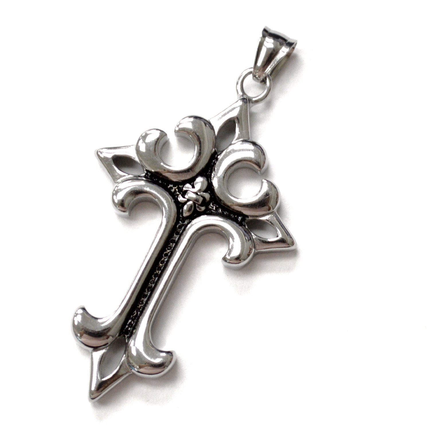 Fleur De Lis Cross Stainless Steel Pendant 86-1234