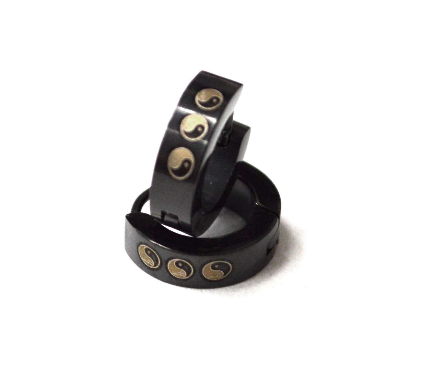 Ying and Yang Black Plated Huggies Earring 83-366B