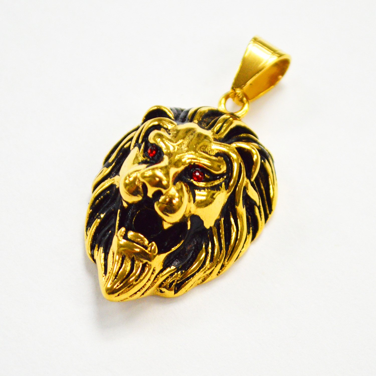 Lion Head Gold Plated with Red Eye Pendant 86-685G-Red