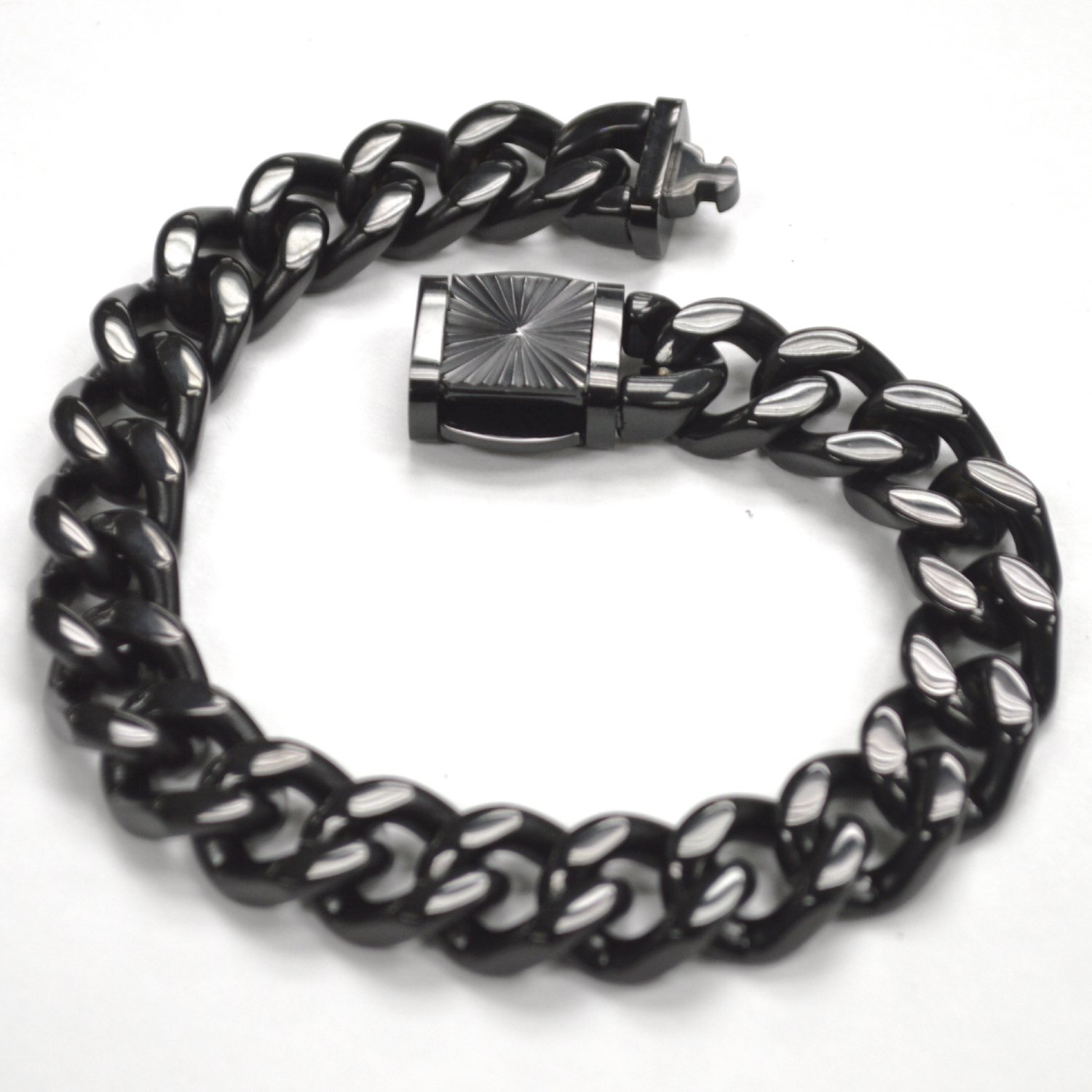 12mm Cuban Black Plated with Fancy Lock 84-1867B-12-1