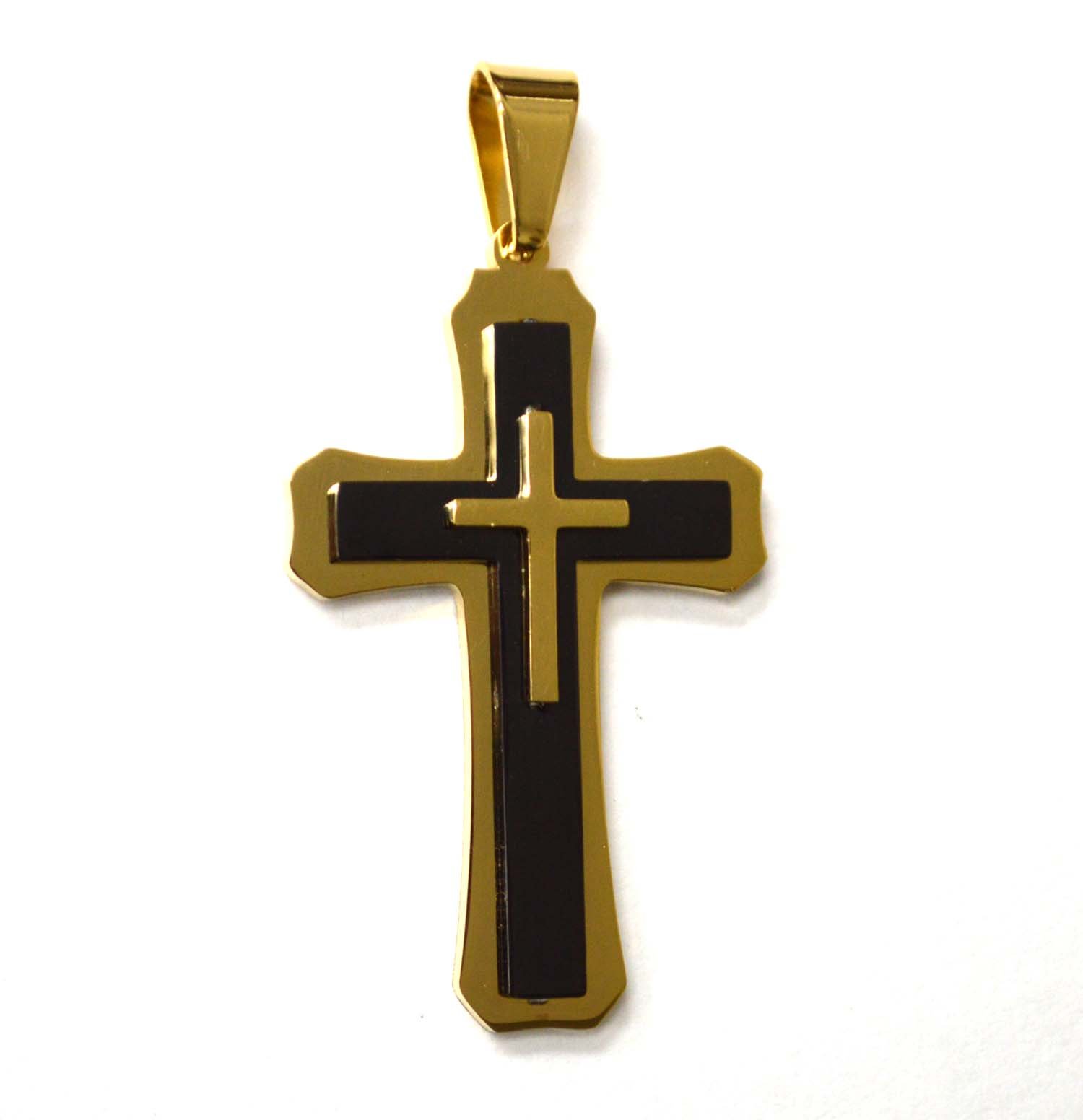 Two Tone Black/Gold Cross Pendant   86-1364-2TGB