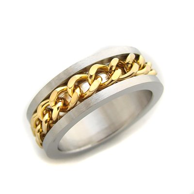 Curb Link 2 Tone Gold Plated Ring 81-371-2TG