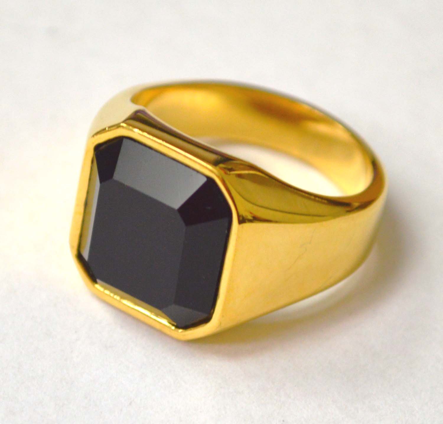 Black Stone Gold IP Plated Ring 81-1472G-Blk