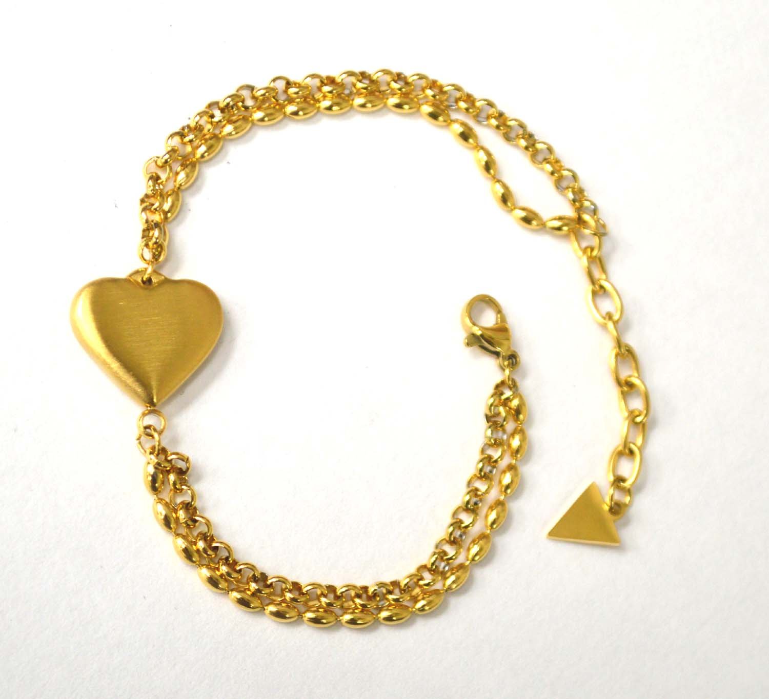 Rice Bead/Rolo Link Heart Gold IP Plated Bracelet 84-1862G