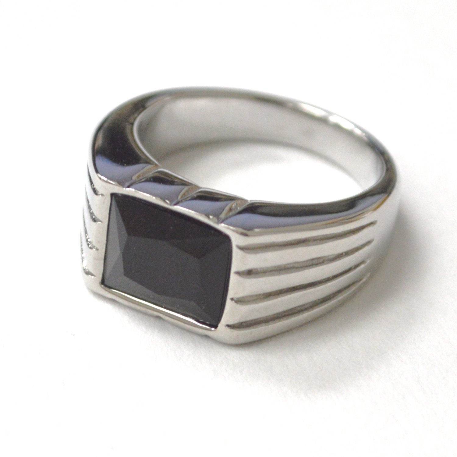 Black Stone Stainless Steel Ring 81-1237S-Blk